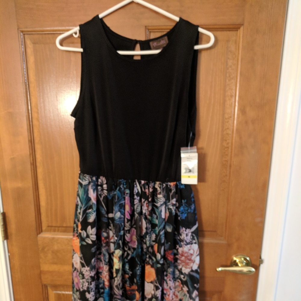 Ladies Black and Floral Maxi Dress - Size M